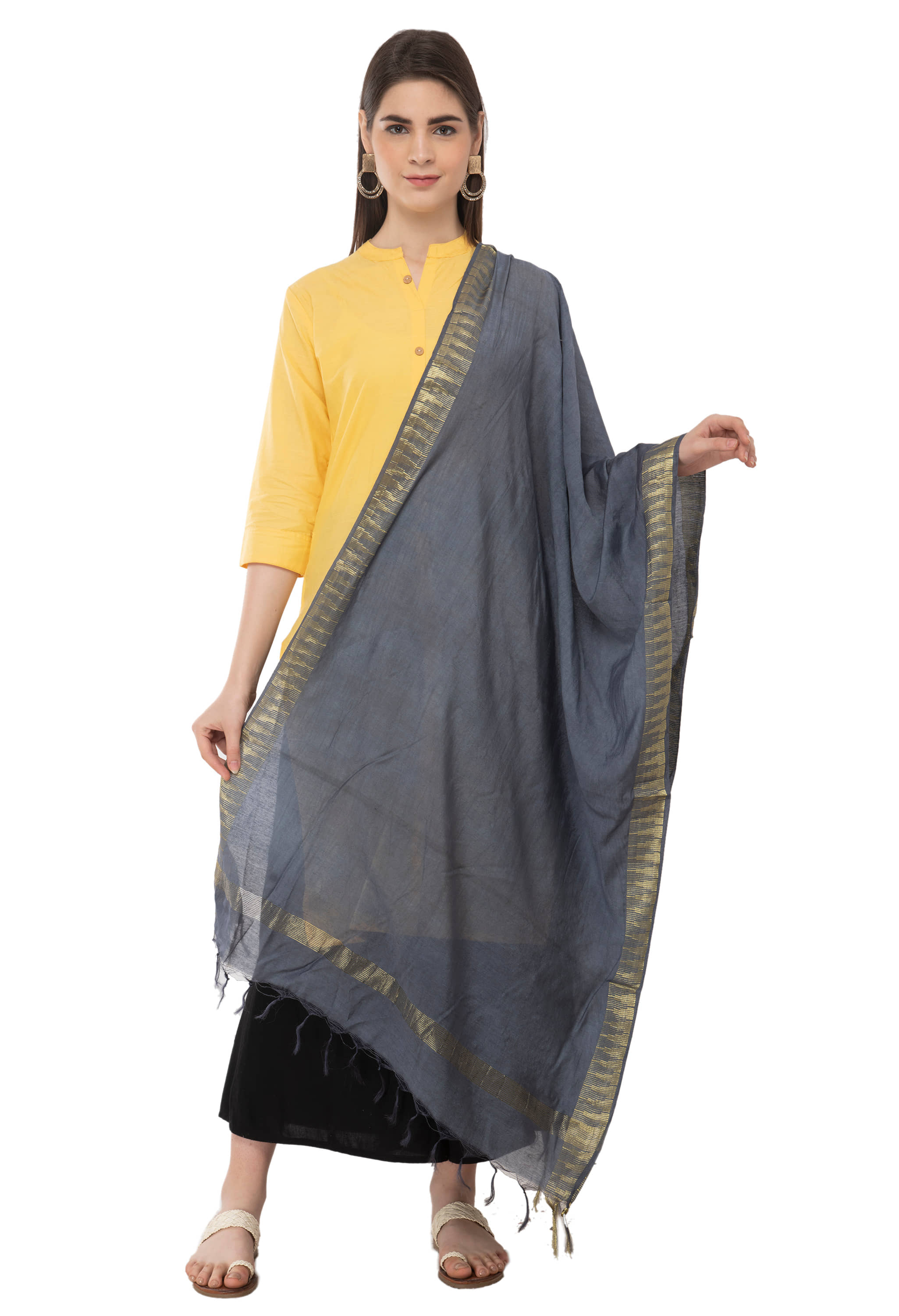 A R Silk - Grey Cotton Women's Dupatta - ( Pack of 1 ) - Dupattas & Shawls | Buy online on ZillyBuy