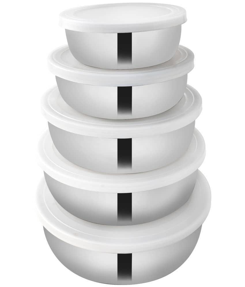 BOWLMAN - Silver Steel Food Container ( Pack of 5 )