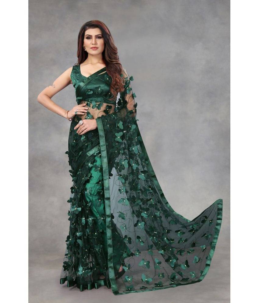 JULEE Net Applique Saree With Unstitched Blouse Piece ( Green ) JULEE Net Applique Saree With Unstitched Blouse Piece ( Green )