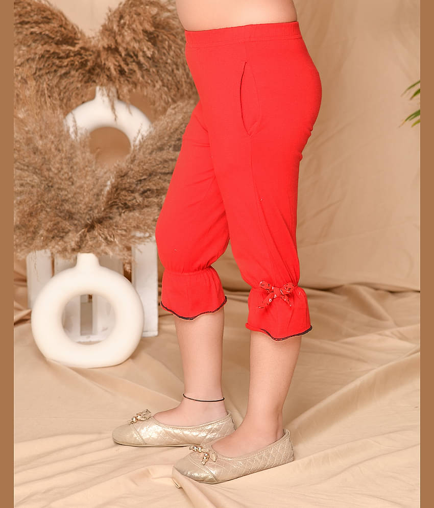 Kids Cave Pack of 1 Girls Cotton Capris ( Red )