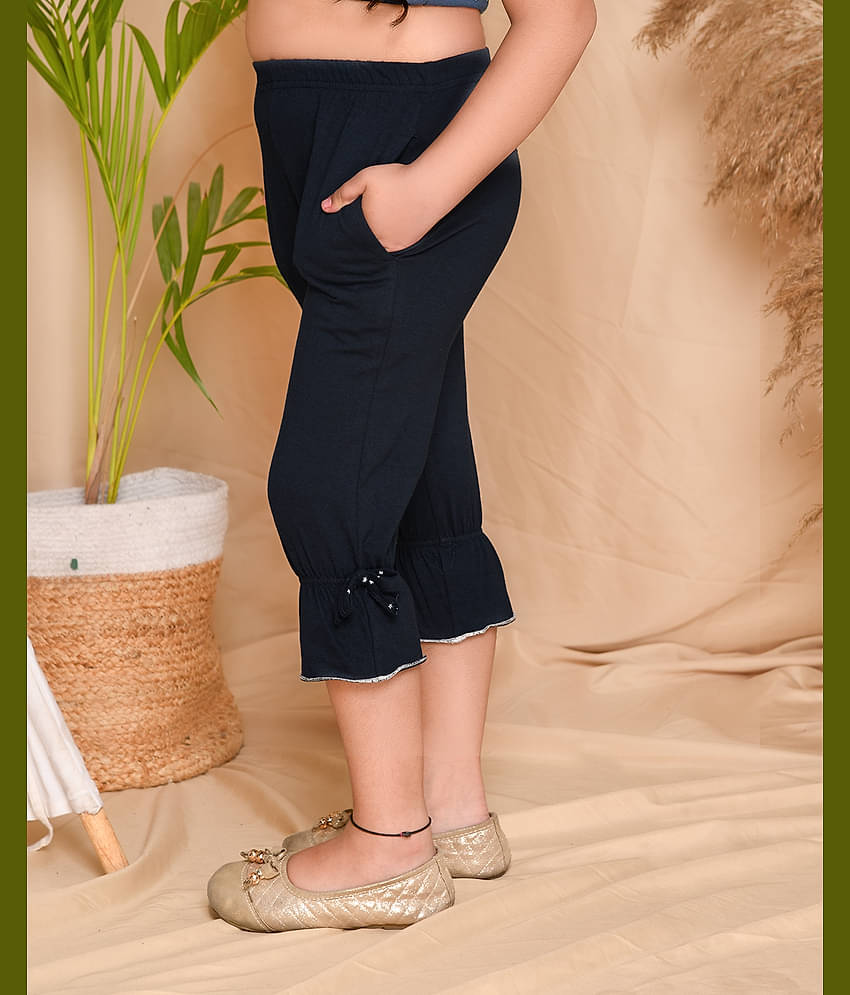 Kids Cave Pack of 1 Girls Cotton Capris ( Blue )