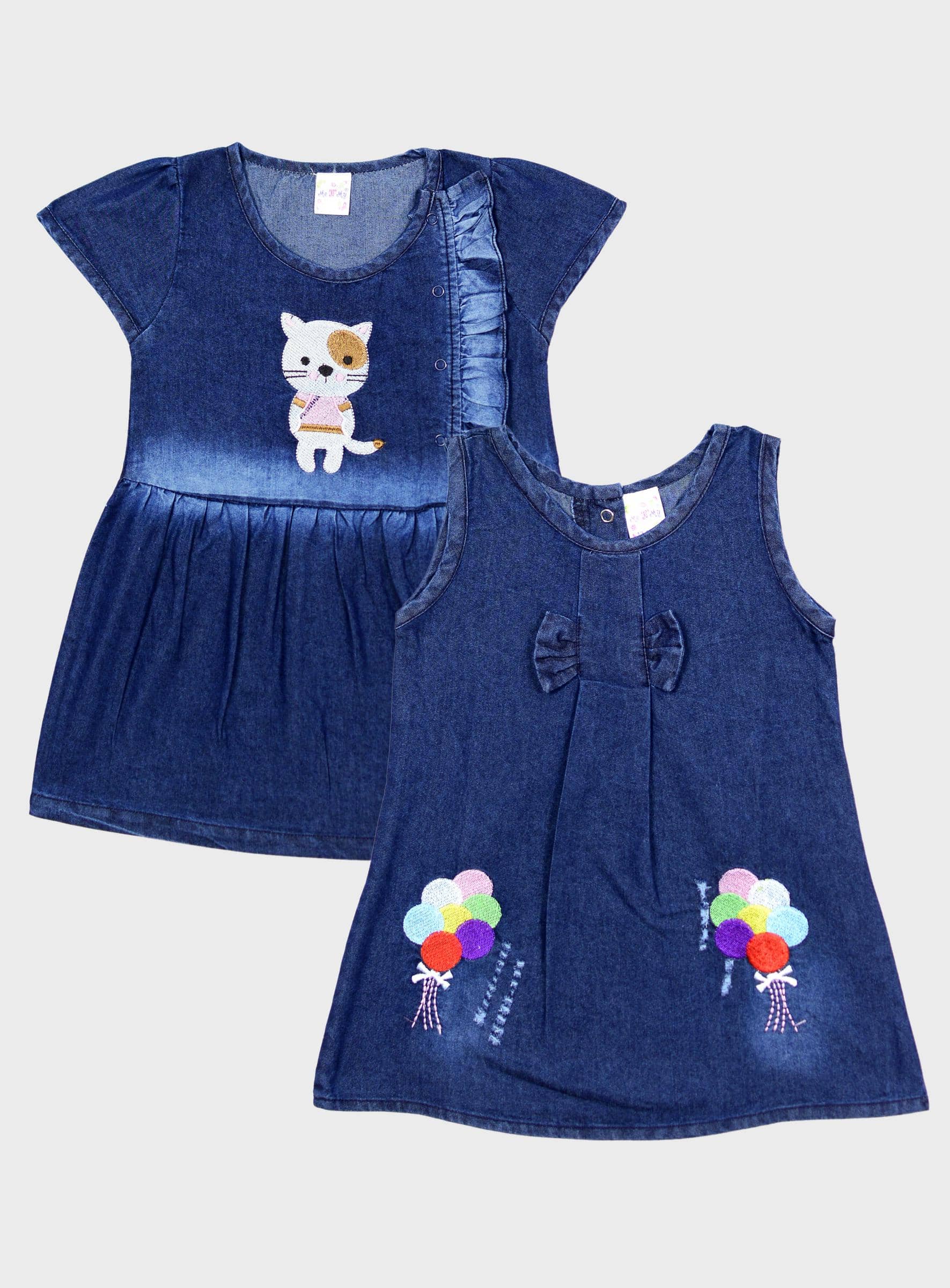 Me N My CLOSET Pack of 2 Baby Girls Denim Frock ( Blue )