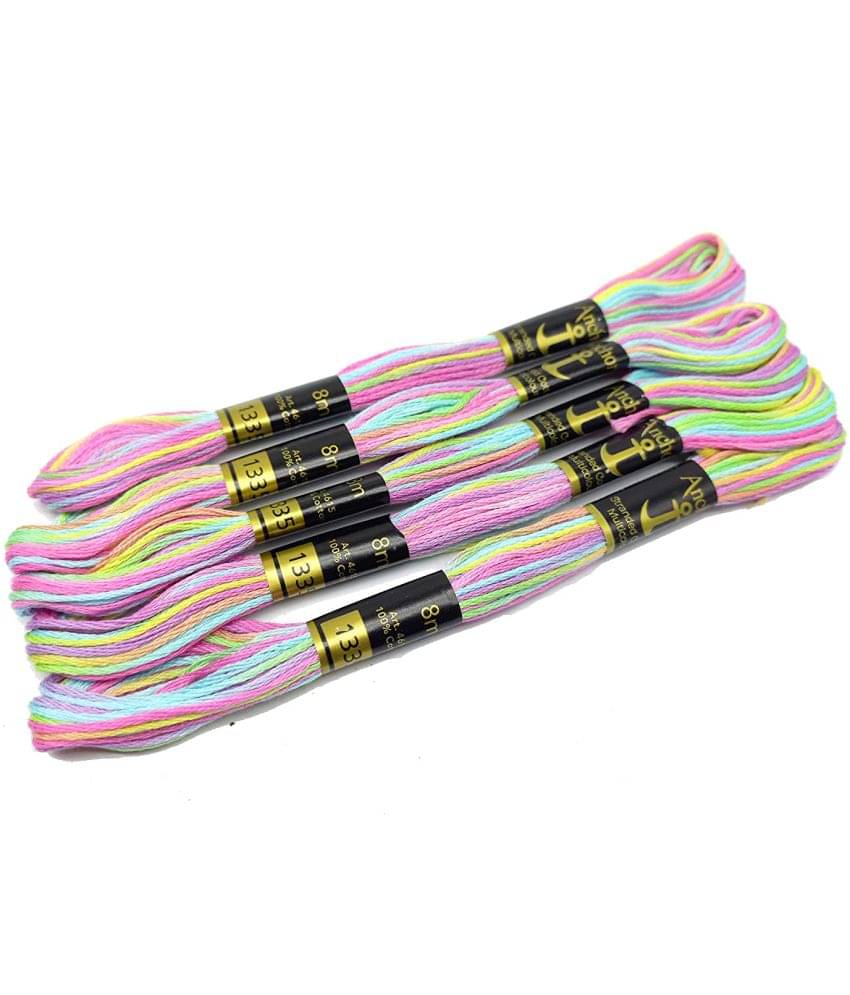     			PRANSUNITA Anchor Stranded Multi Shaded - 6 Strand Cross-Stitch Hand Embroidery Stranded Multicolor Cotton Craft Sewing Floss Thread, Pack of 5 pcs