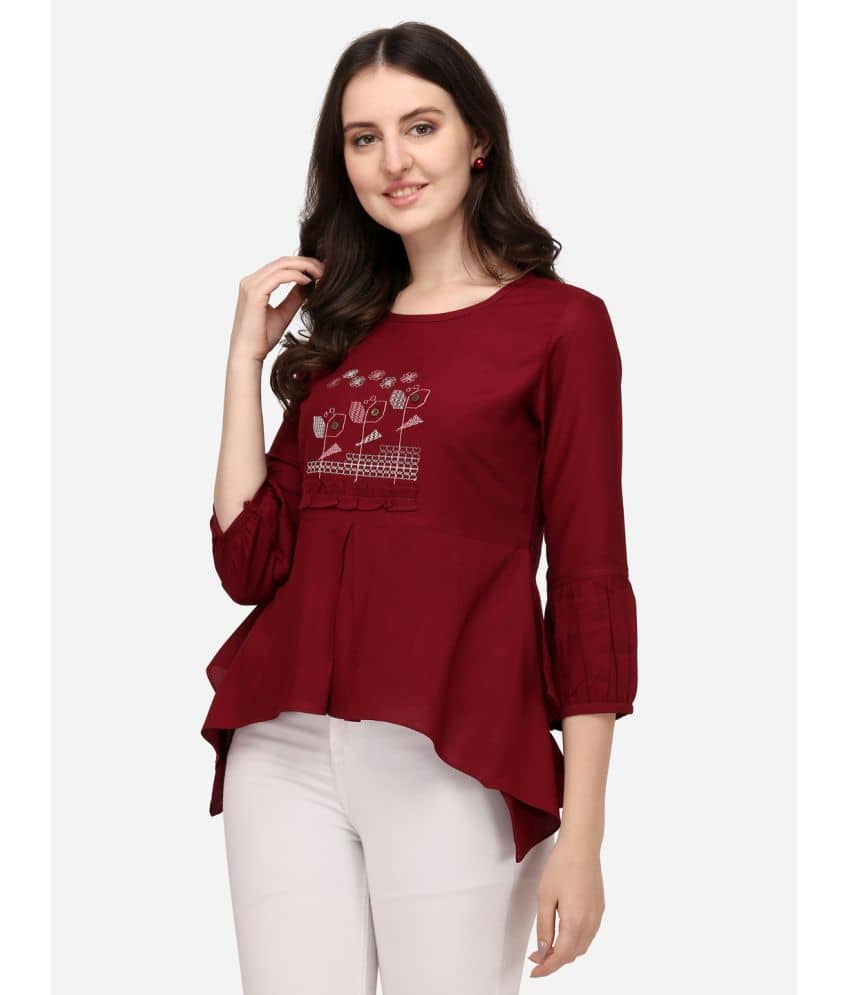 Prettify Women's Rayon Asymmetrical Top ( Maroon )