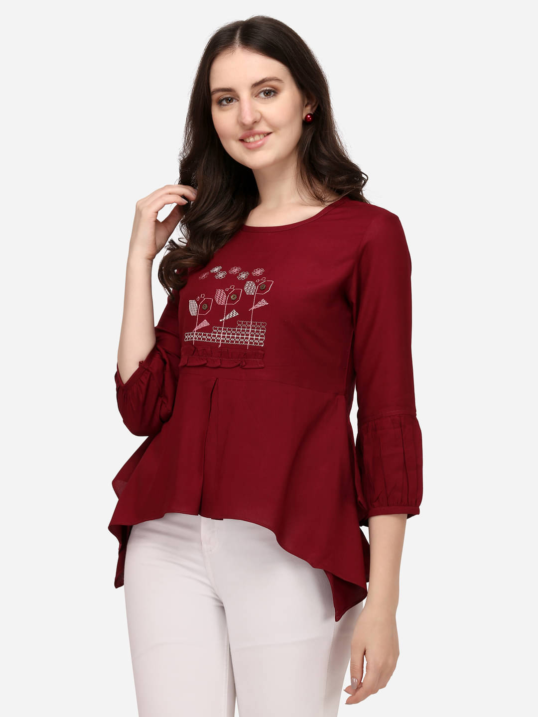     			Prettify Women's Rayon Asymmetrical Top ( Maroon )