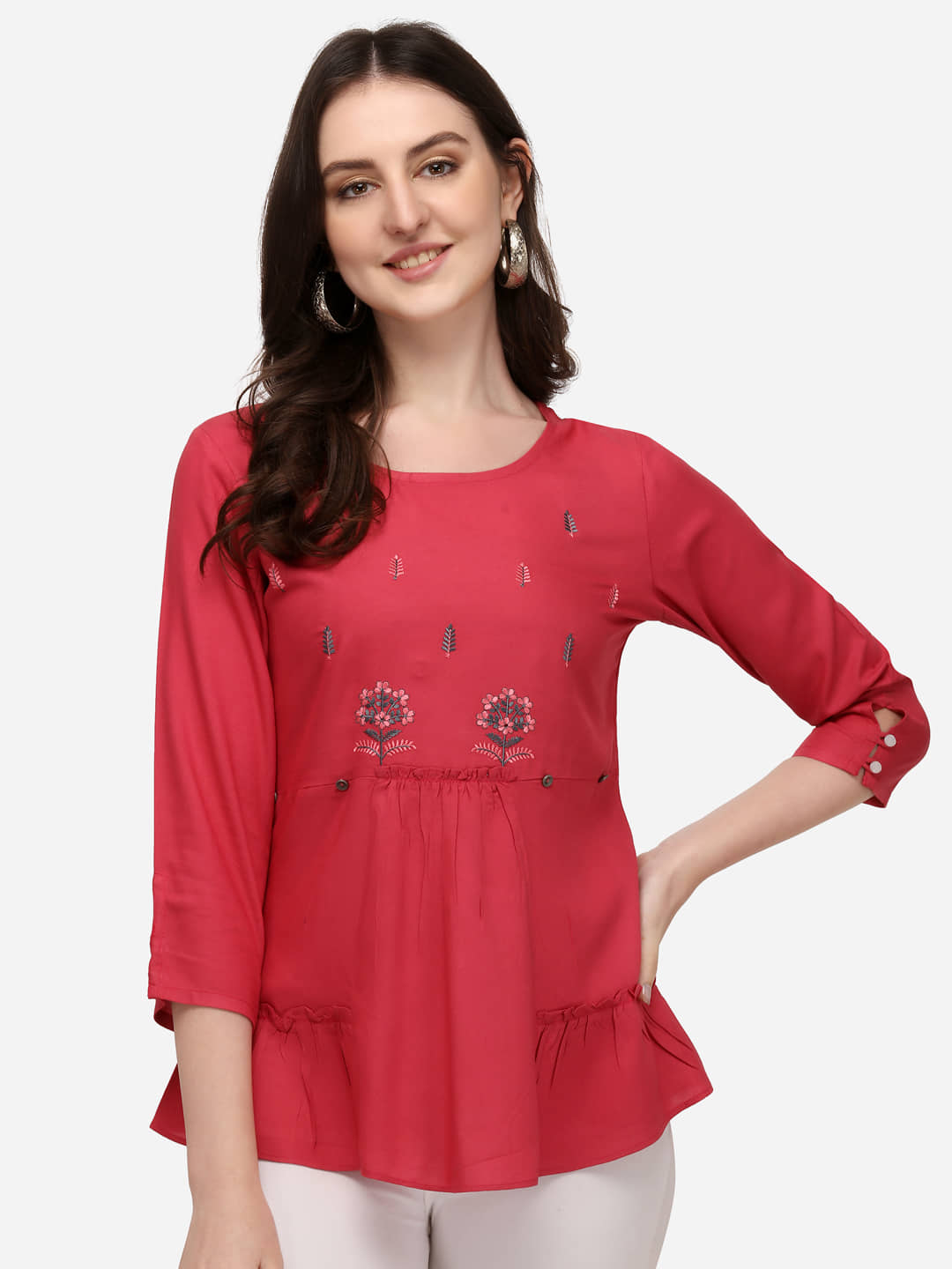 Prettify Women's Rayon Regular Top ( Red )
