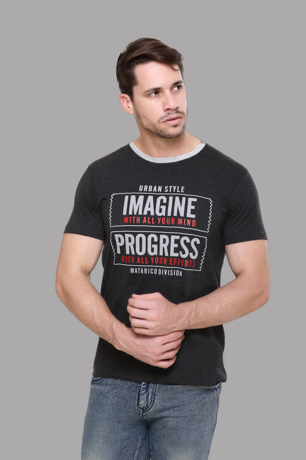     			RF RAVES - Grey Cotton Blend Regular Fit Men's T-Shirt ( Pack of 1 )