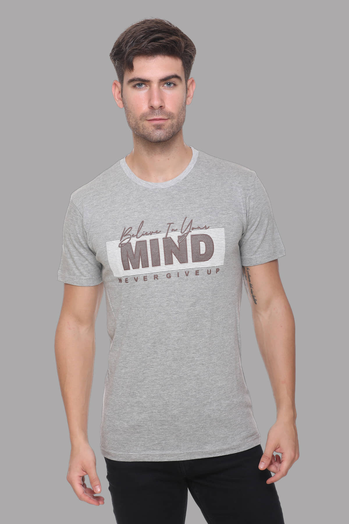 RF RAVES - Grey Cotton Blend Regular Fit Men's T-Shirt ( Pack of 1 )