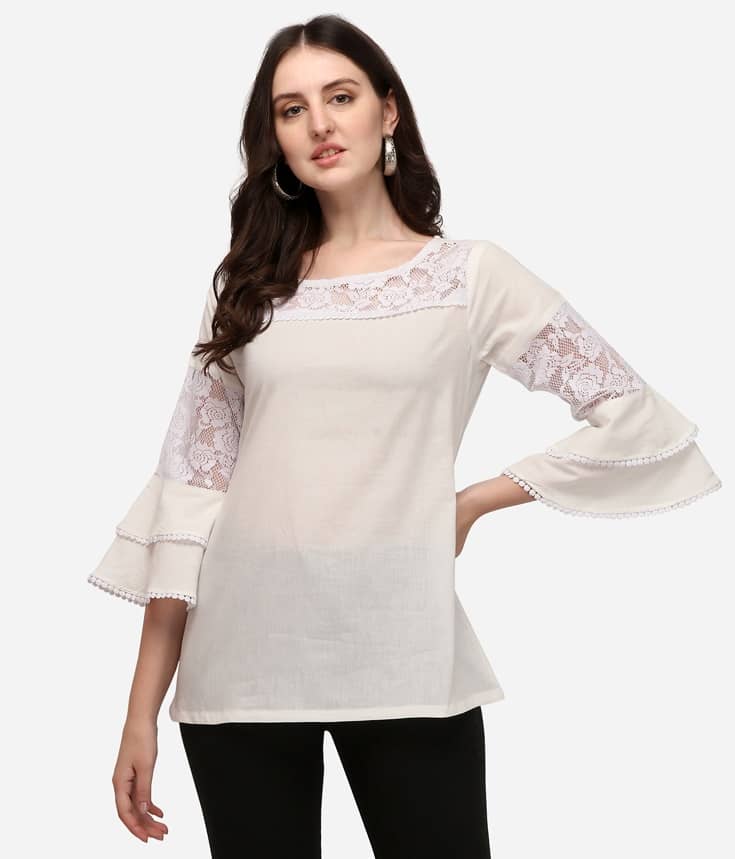 Prettify Women's Cotton Regular Top ( Off White )