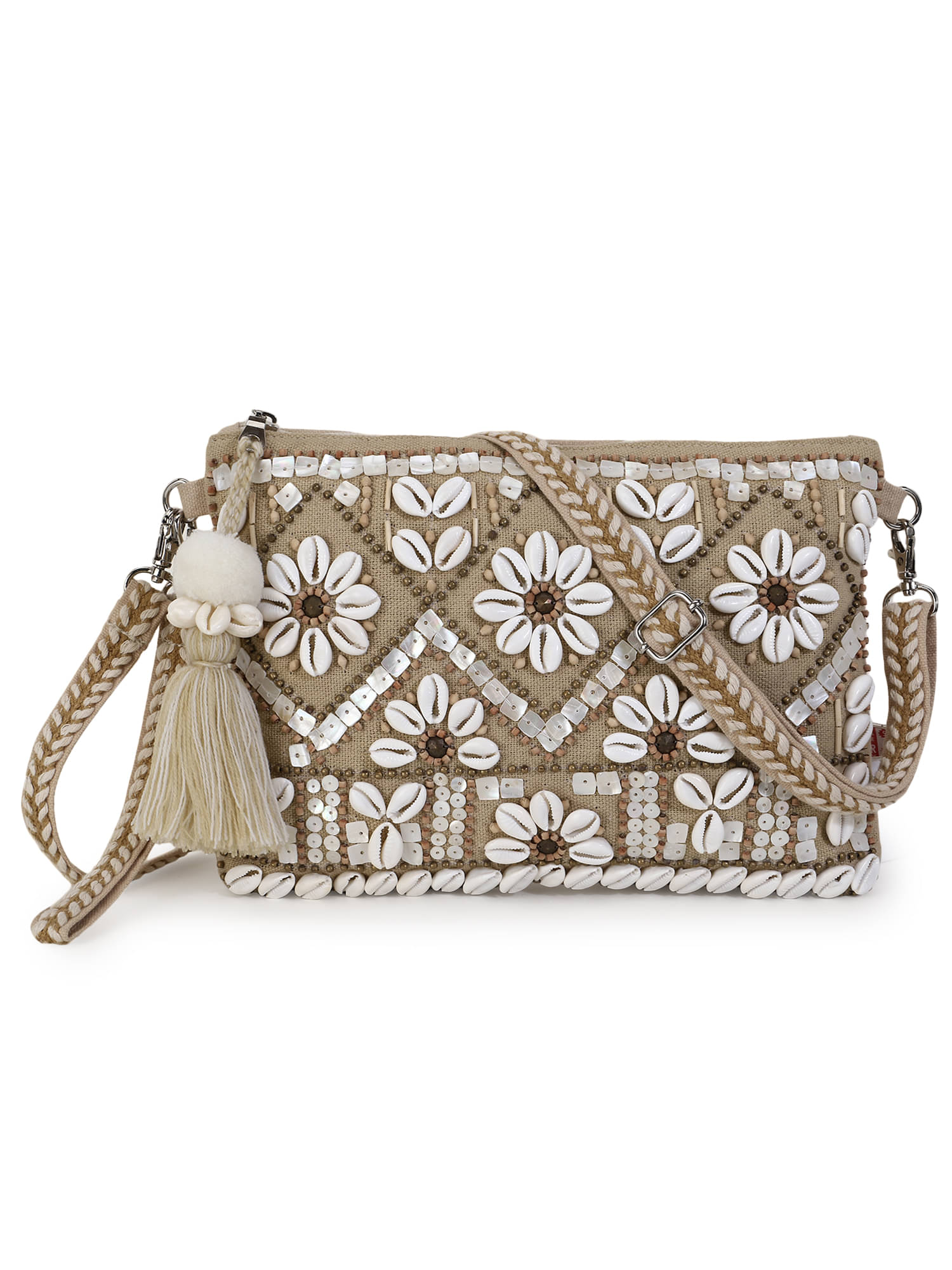     			Anekaant Beige Canvas Sling Bag