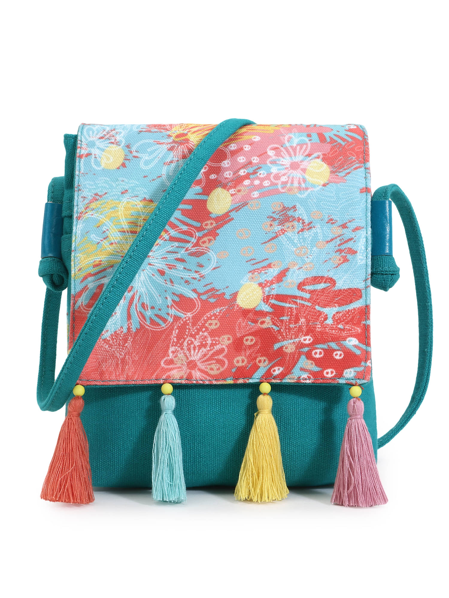     			Anekaant Turquoise Cotton Sling Bag