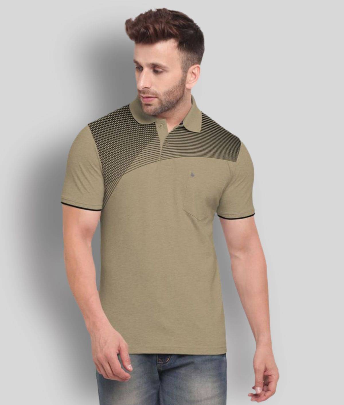     			BULLMER Pack of 1 Cotton Blend Regular Fit Printed Half Sleeves Men's Polo T Shirt ( Beige )