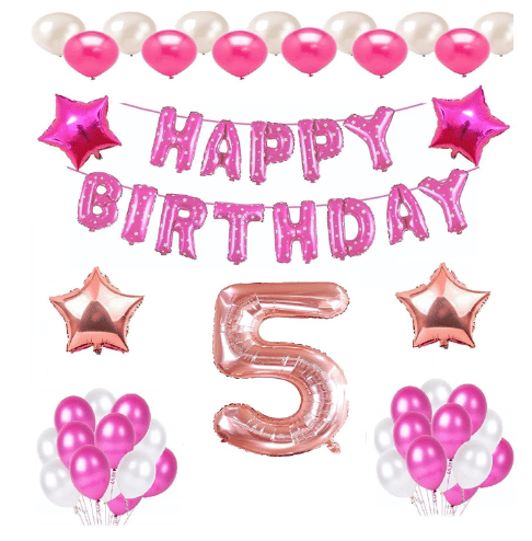 Blooms Mall 1 Pc Happy Birthday Foil Banner (Pink), 2 pcs Rose Gold foil star + 2 pcs Pink star foil, 30 Pcs Metallic Balloons (White & Pink ),5 No. Foil Number Rose gold Blooms Mall 1 Pc Happy Birthday Foil Banner (Pink), 2 pcs Rose Gold foil star + 2 pcs Pink star foil, 30 Pcs Metallic Balloons (White & Pink ),5 No. Foil Number Rose gold
