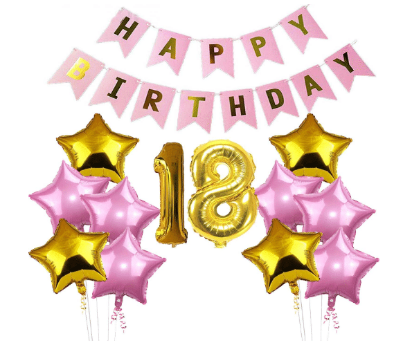 Blooms Mall 1 Set Happy Birthday Banner Pink Color , 5 pcs Pink Foil star 5 pcs Golden Foil Star , 18 No. Foil Number Golden Blooms Mall 1 Set Happy Birthday Banner Pink Color , 5 pcs Pink Foil star 5 pcs Golden Foil Star , 18 No. Foil Number Golden