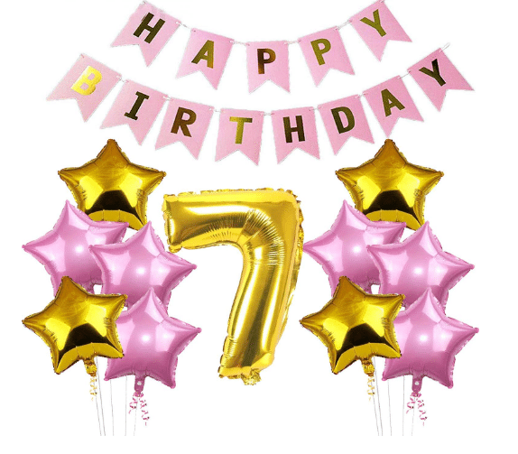 Blooms Mall 1 Set Happy Birthday Banner Pink Color , 5 pcs Pink Foil star 5 pcs Golden Foil Star ,7 No. Foil Number Golden Blooms Mall 1 Set Happy Birthday Banner Pink Color , 5 pcs Pink Foil star 5 pcs Golden Foil Star ,7 No. Foil Number Golden