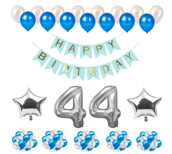     			Blooms Mall 1 Set Happy Birthday blue Banner , 2 Pcs silver  Foil Star , 50 Pcs Metallic Balloons   (Blue &  Silver ),42 No. Foil Number Silver