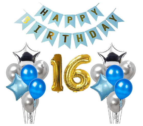Blooms Mall 1 set Happy Birthday Banner (Blue color), 2 pcs Blue foil star + 2 pcs silver star foil, 50 Pcs Metallic Balloons (Blue & Silver ),16 No. Foil Number Golden Blooms Mall 1 set Happy Birthday Banner (Blue color), 2 pcs Blue foil star + 2 pcs silver star foil, 50 Pcs Metallic Balloons (Blue & Silver ),16 No. Foil Number Golden