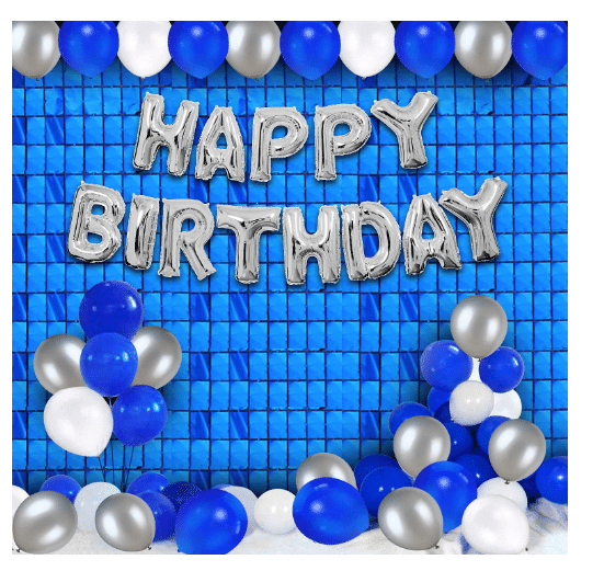     			Blooms Mall Happy Birthday Banner Decoration Kit 32 Pcs Set- 30pcs blue silver white metallic balloons, 1pc blue square foil curtain and 1pc silver happy birthday foil balloon