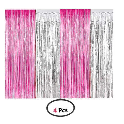     			Shopyo Silver +Pink Metallic Foil Curtain Pack of 4
