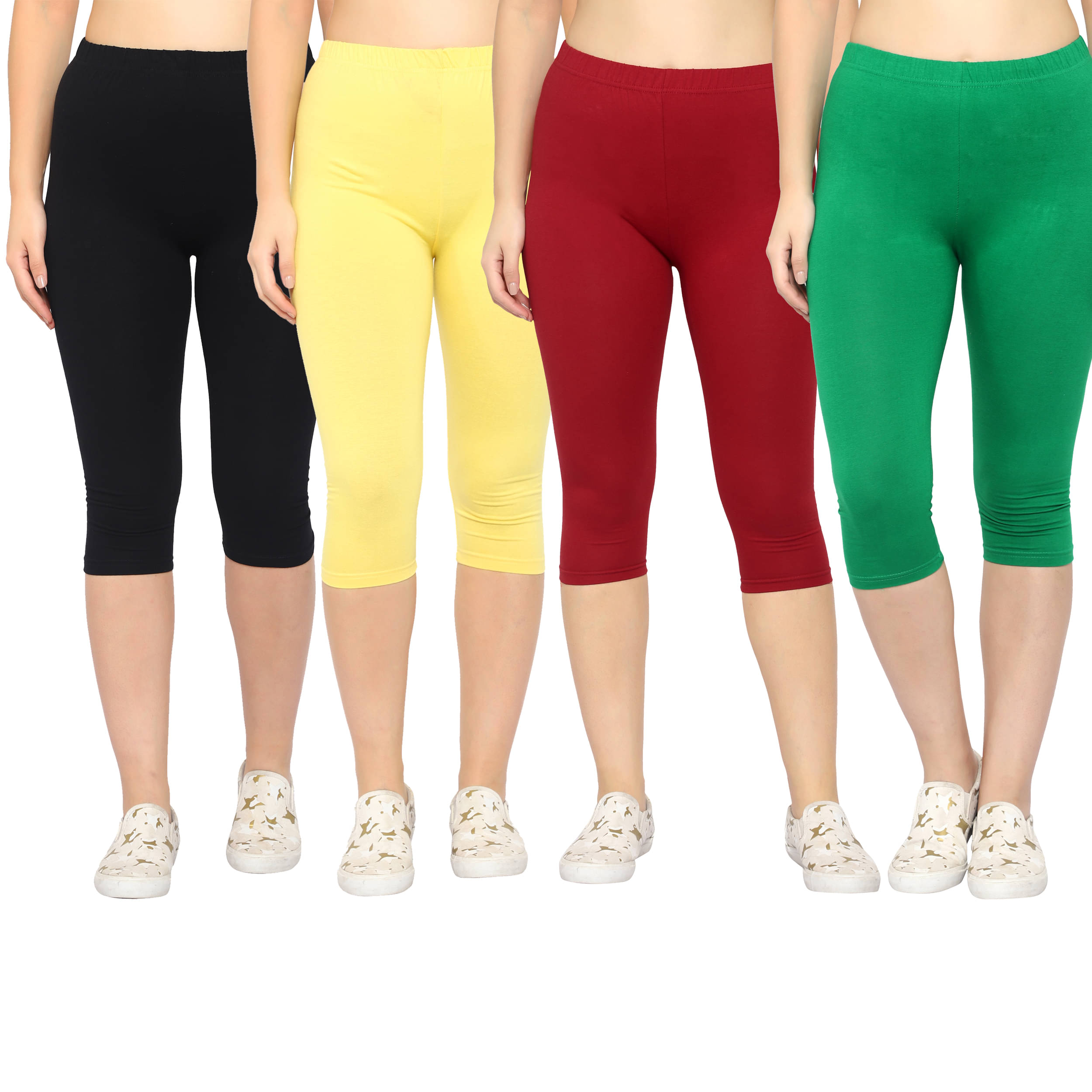     			Diaz Multi Cotton Lycra Solid Capri - Pack of 4