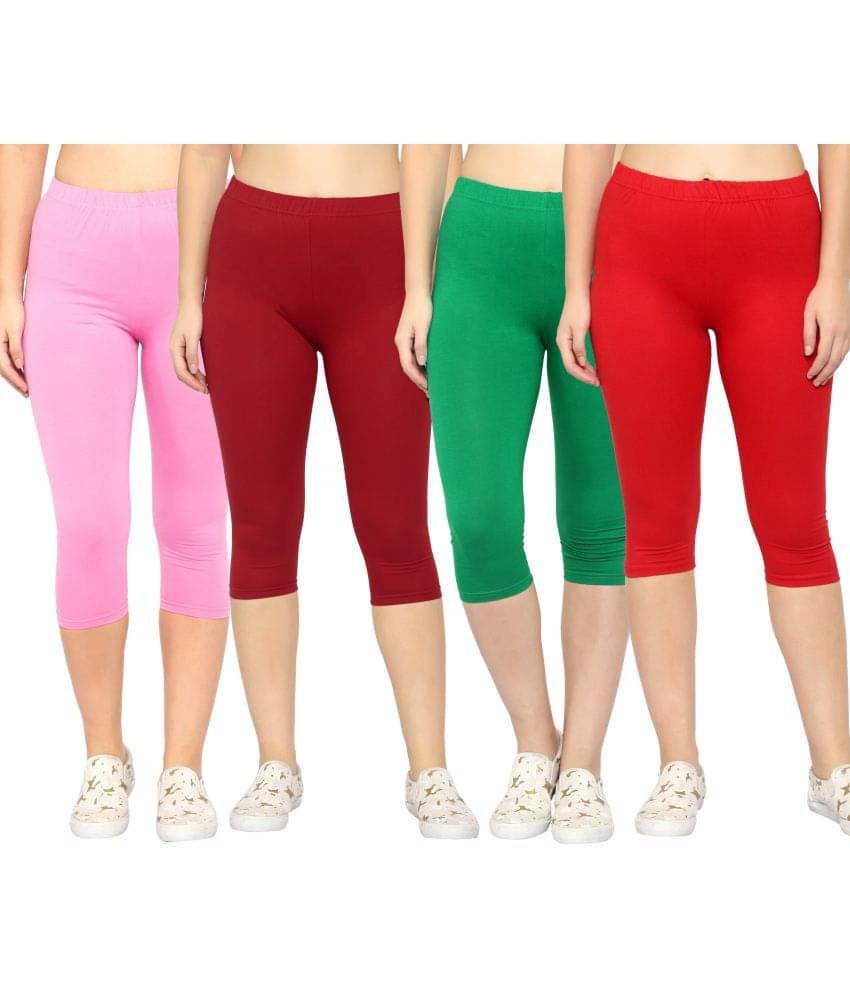     			Diaz Multi Cotton Lycra Solid Capri - Pack of 4