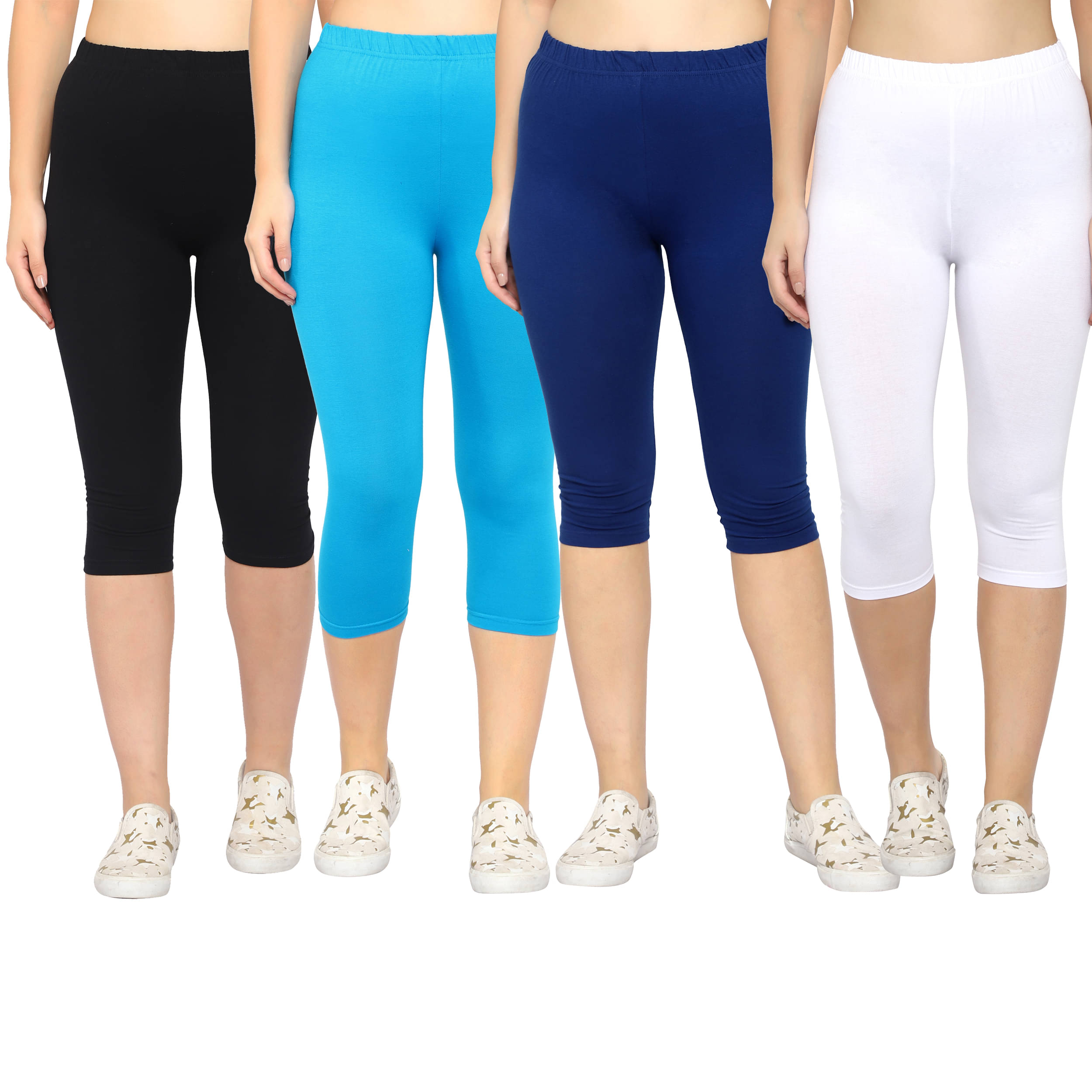     			Diaz Multi Cotton Lycra Solid Capri - Pack of 4