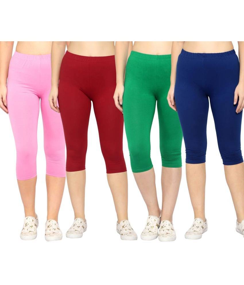     			Diaz Multi Cotton Lycra Solid Capri - Pack of 4