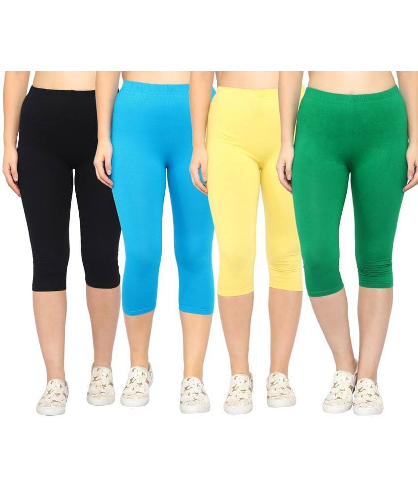     			Diaz Multi Cotton Lycra Solid Capri - Pack of 4