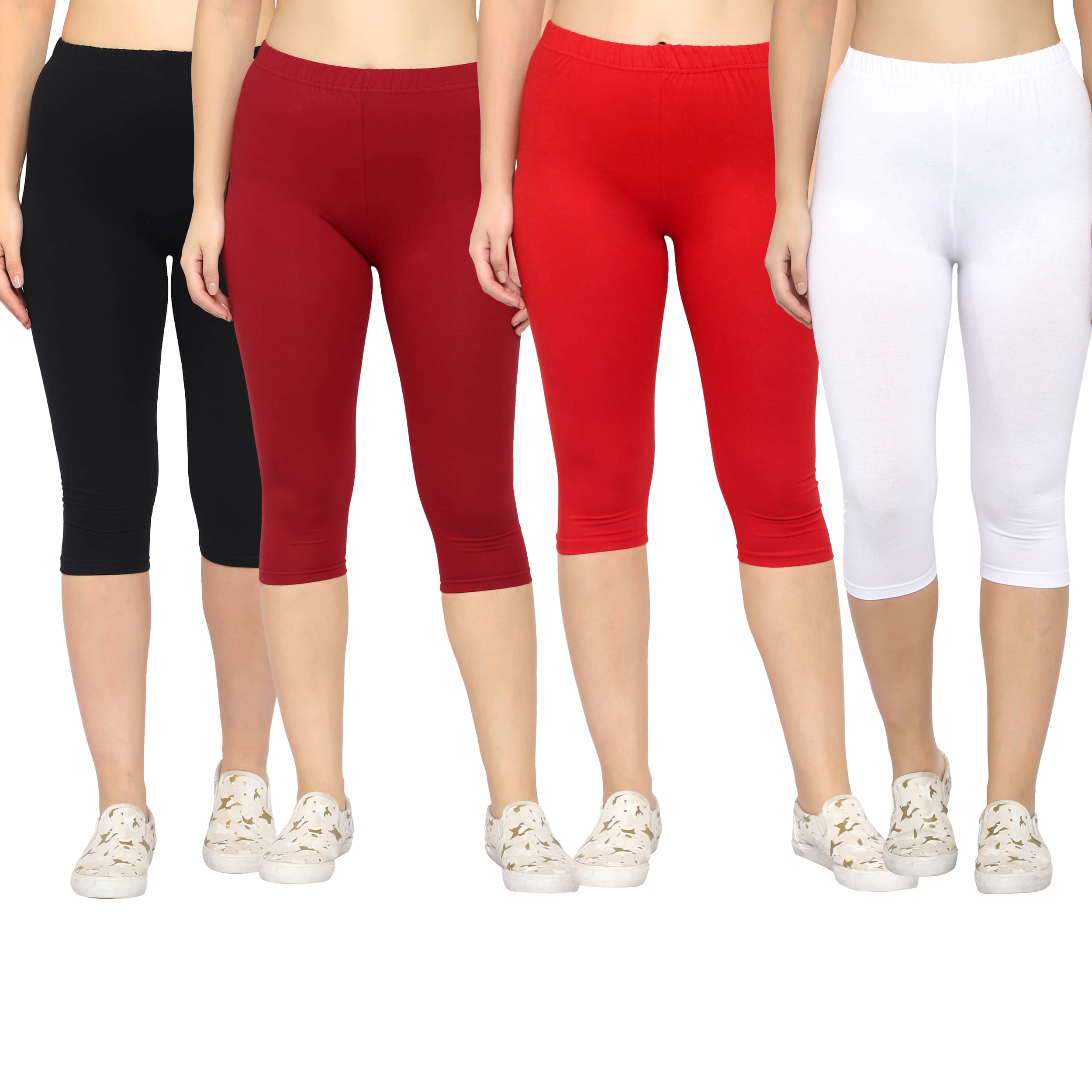    			Diaz Multi Cotton Lycra Solid Capri - Pack of 4