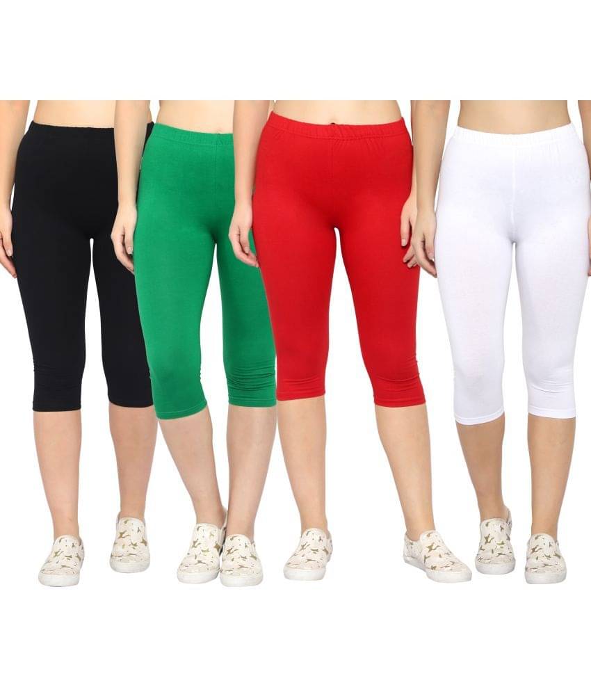     			Diaz Multi Cotton Lycra Solid Capri - Pack of 4