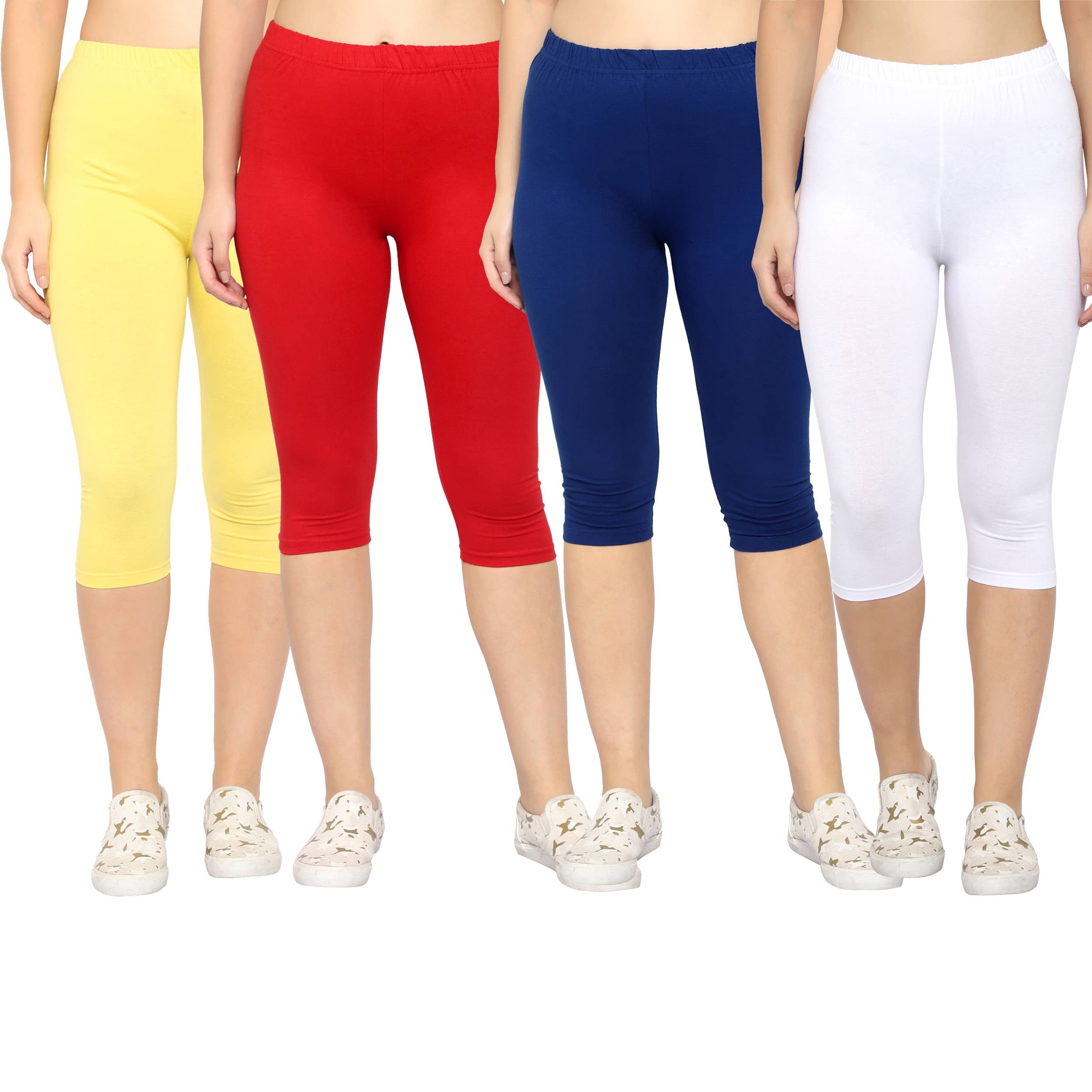     			Diaz Multi Cotton Lycra Solid Capri - Pack of 4