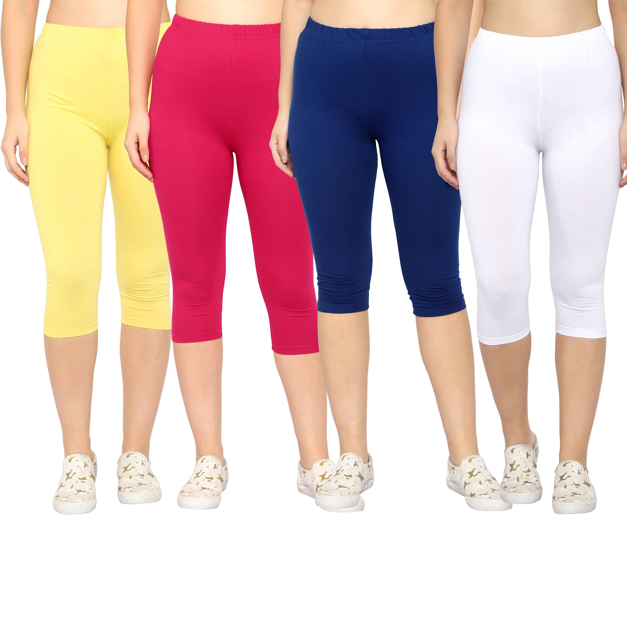     			Diaz Multi Cotton Lycra Solid Capri - Pack of 4