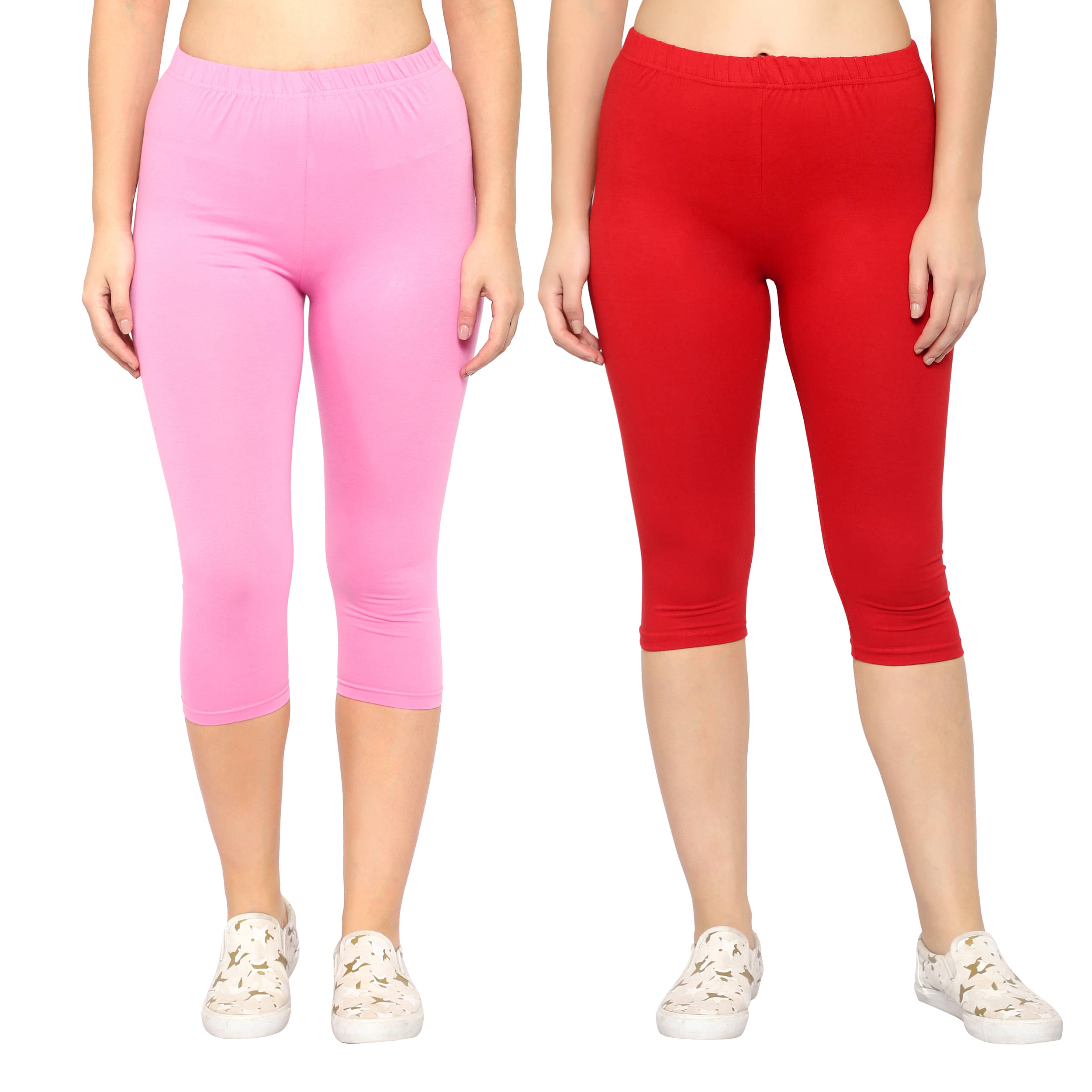     			Diaz Multi Cotton Lycra Solid Capri - Pack of 2