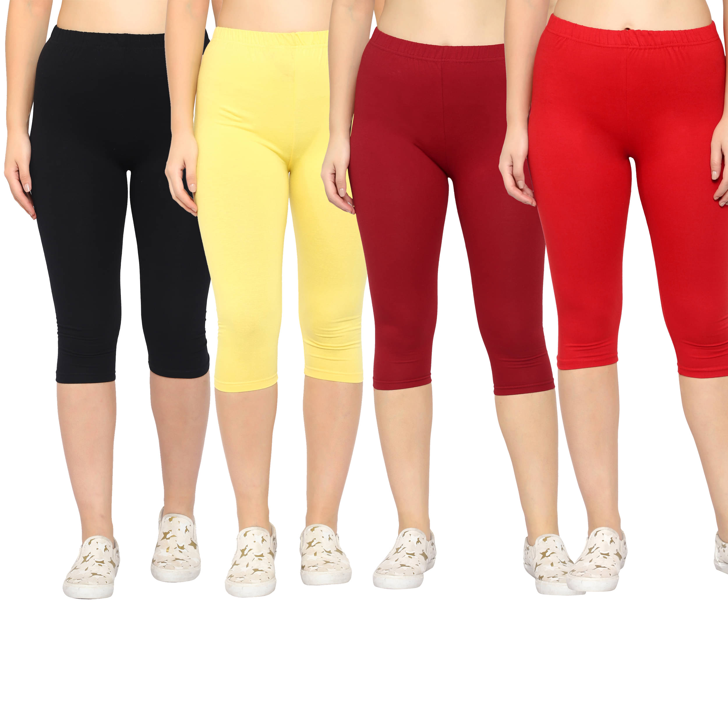     			Diaz Multi Cotton Lycra Solid Capri - Pack of 4