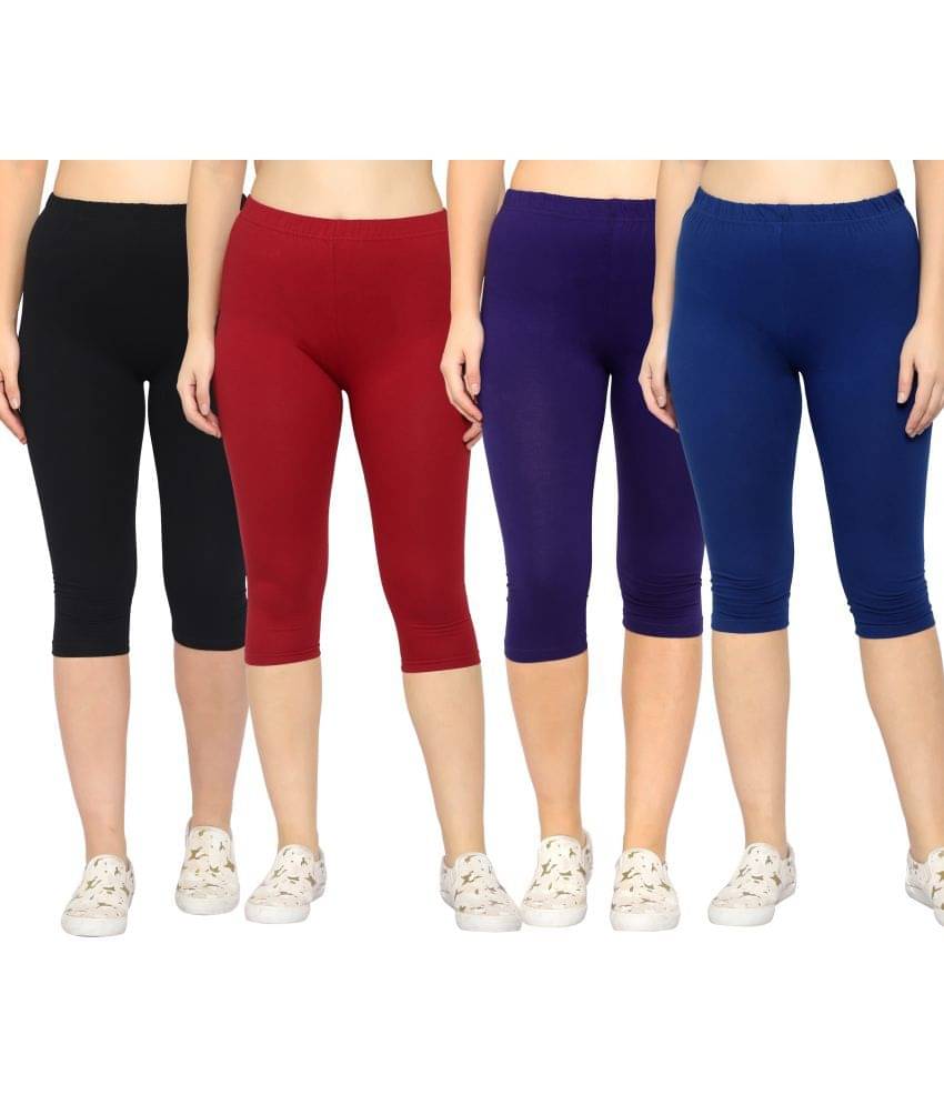     			Diaz Multi Cotton Lycra Solid Capri - Pack of 4