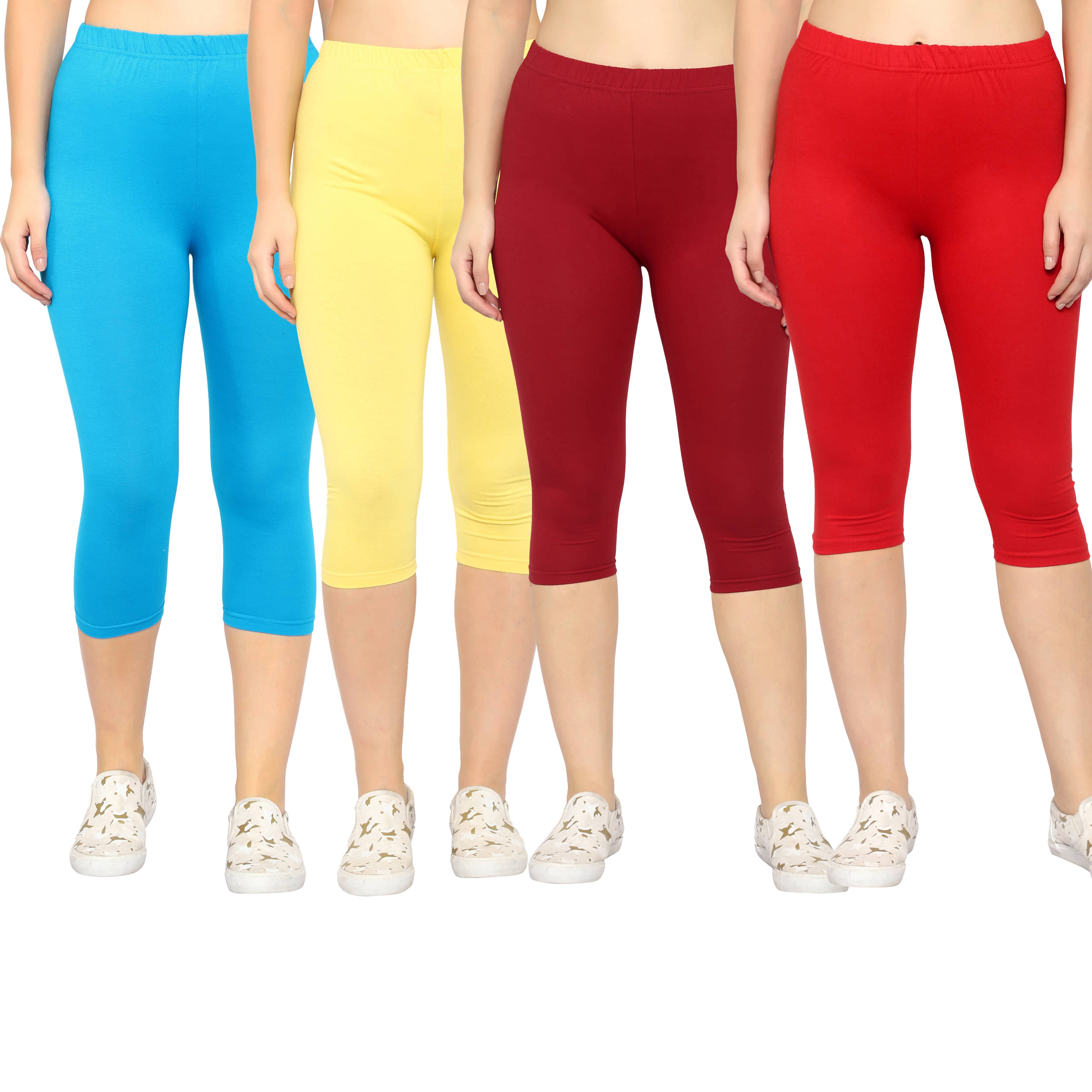     			Diaz Multi Cotton Lycra Solid Capri - Pack of 4