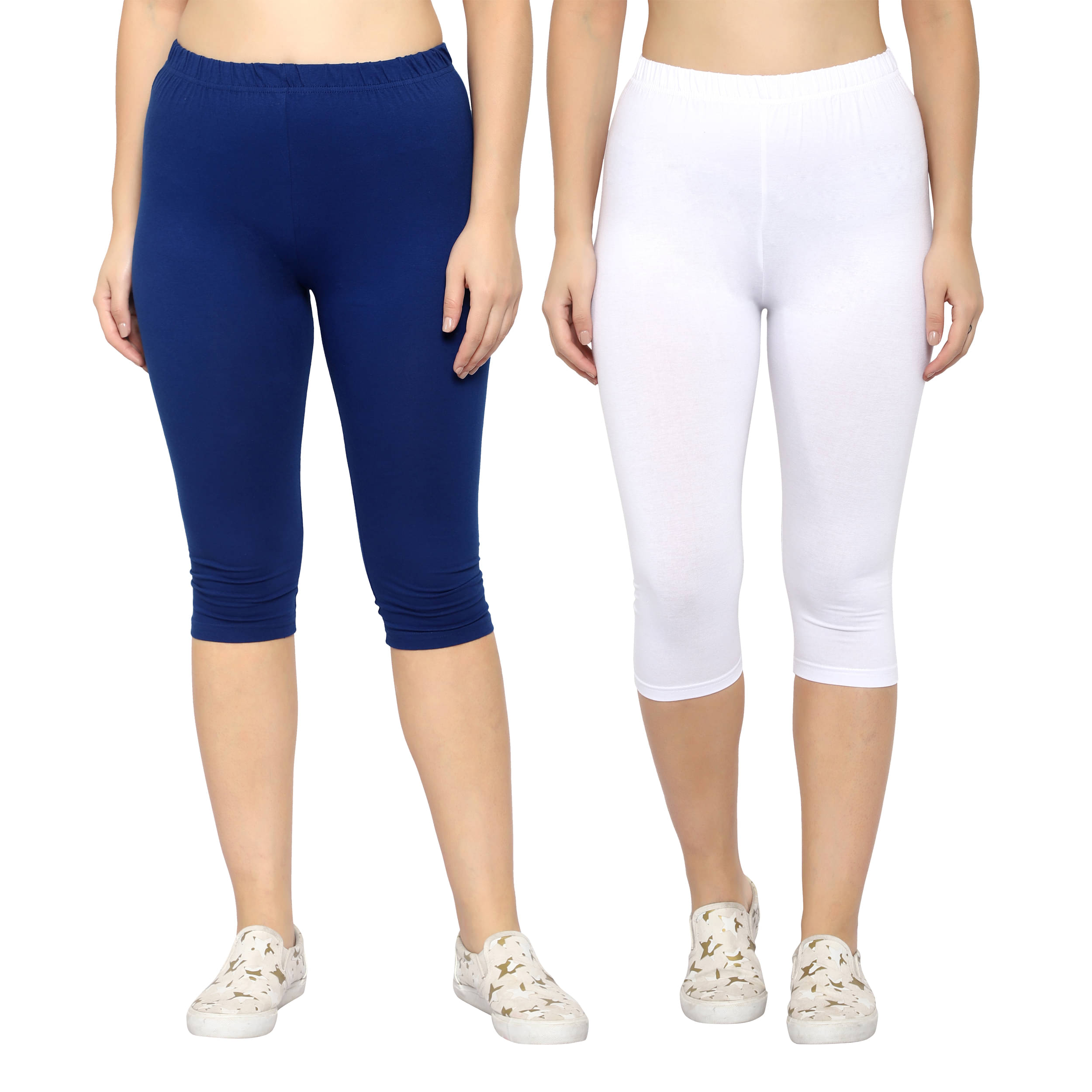     			Diaz Multi Cotton Lycra Solid Capri - Pack of 2