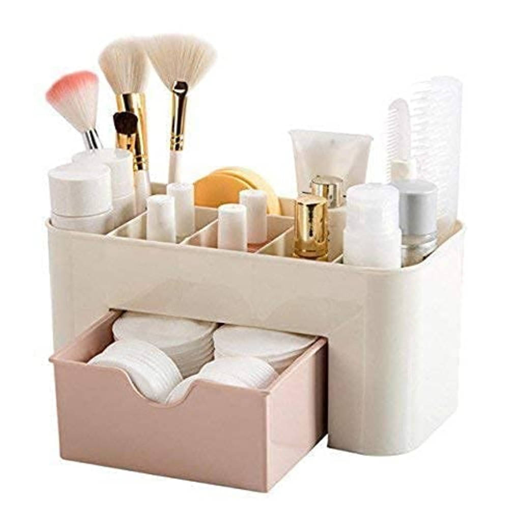     			KP Mart Multi Functional Makeup Storage Box with Holder Dust Proof Cosmetic Organizer Water Proof Box for Desktop Bathroom, Dresser, Vanity and Countertop Cosmetic Box Plastic