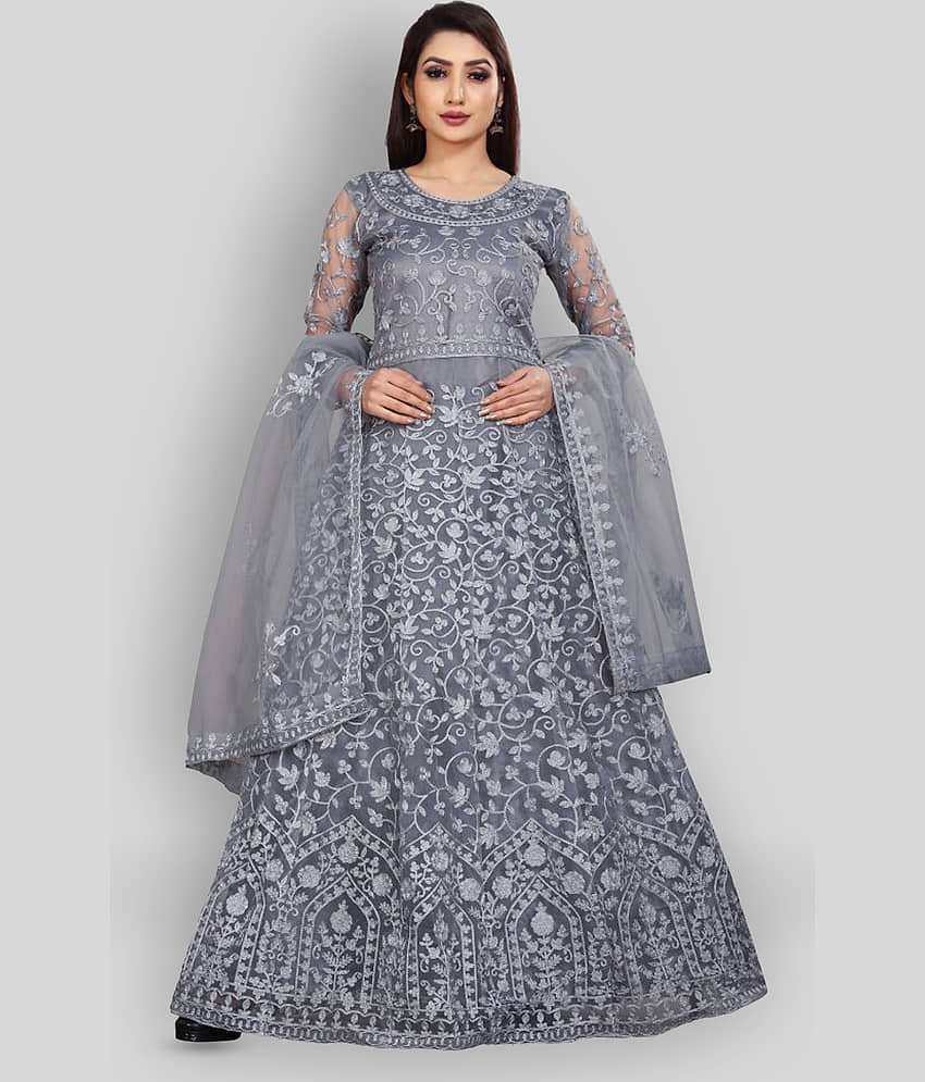 Apnisha - White Flared Net Women's Stitched Ethnic Gown ( Pack of 1 ) - Unstitched Fabrics | Buy online on ZillyBuy