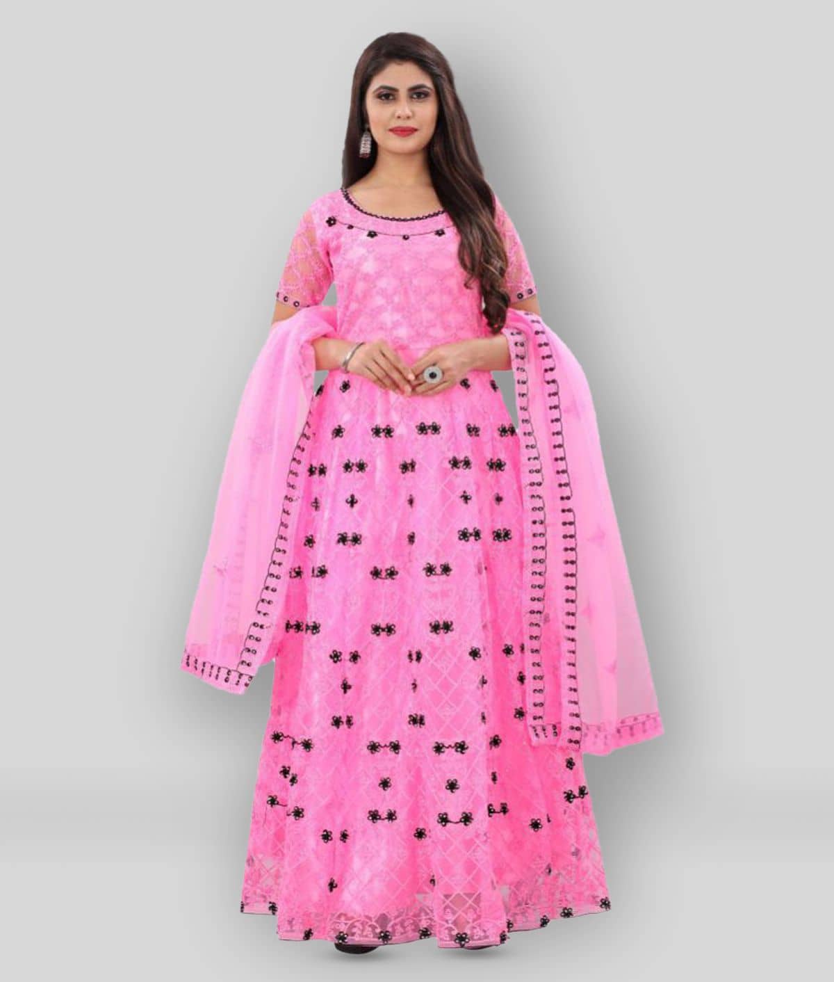 Apnisha - White A-line Net Women's Stitched Ethnic Gown ( Pack of 1 ) - Unstitched Fabrics | Buy online on ZillyBuy