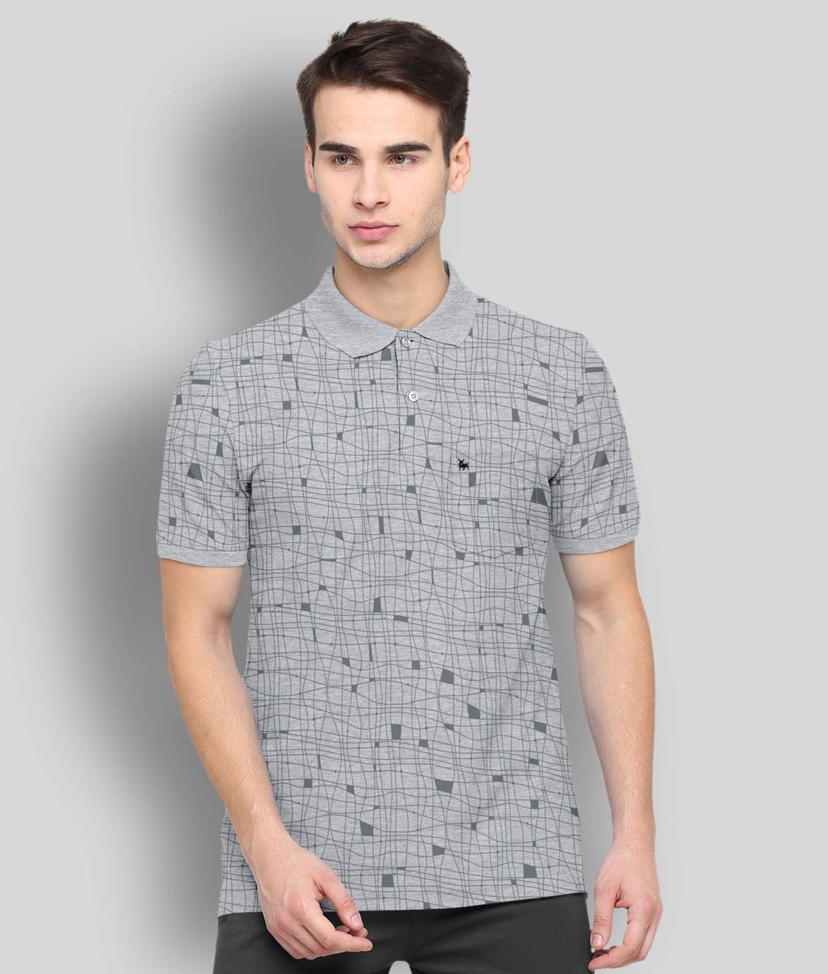 BULLMER Pack of 1 Cotton Blend Regular Fit Printed Half Sleeves Men's Polo T Shirt ( Grey )     			BULLMER Pack of 1 Cotton Blend Regular Fit Printed Half Sleeves Men's Polo T Shirt ( Grey )