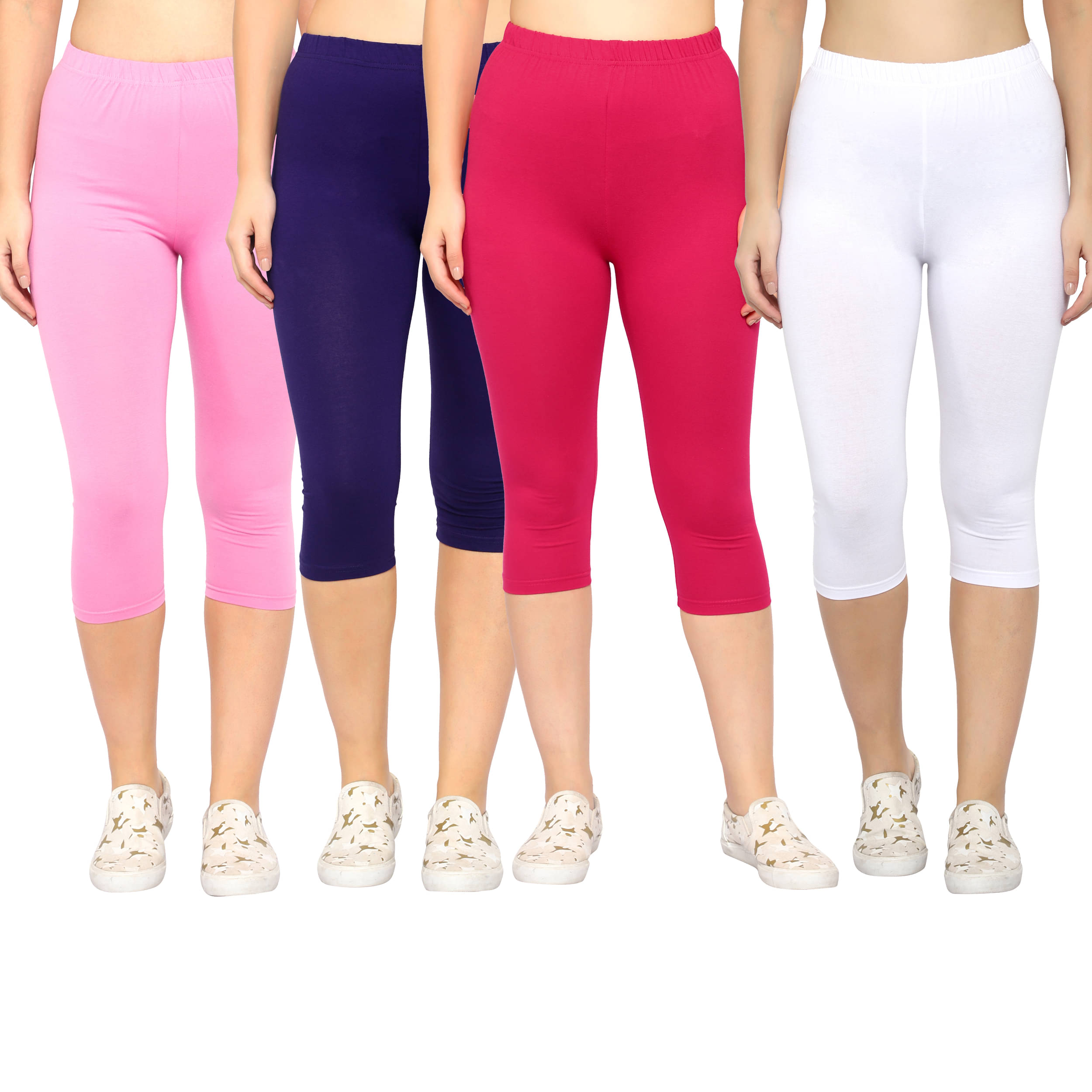     			Diaz Multi Cotton Lycra Solid Capri - Pack of 4