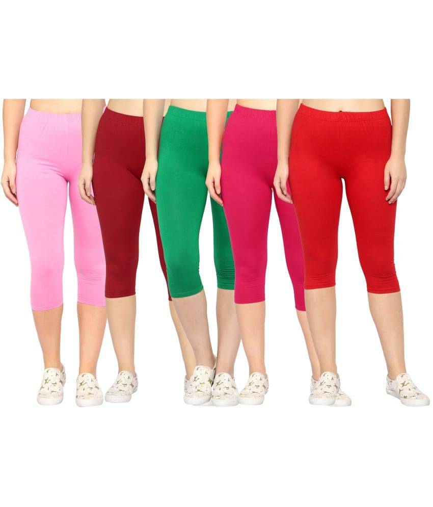     			Diaz Multi Cotton Lycra Solid Capri - Pack of 5