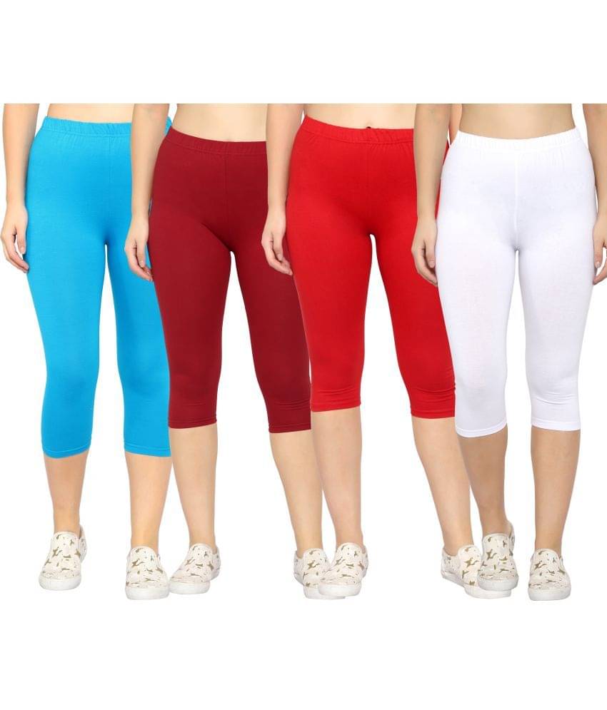     			Diaz Multi Cotton Lycra Solid Capri - Pack of 4
