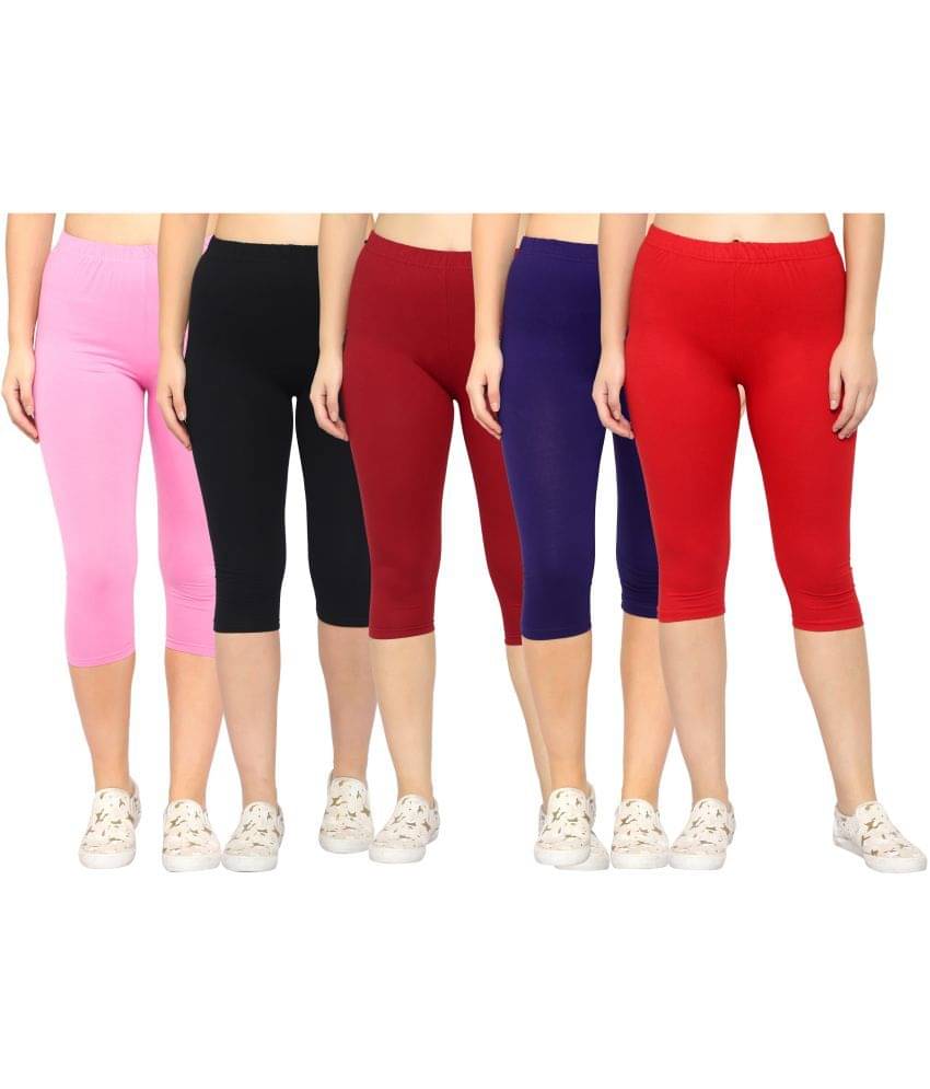     			Diaz Multi Cotton Lycra Solid Capri - Pack of 5