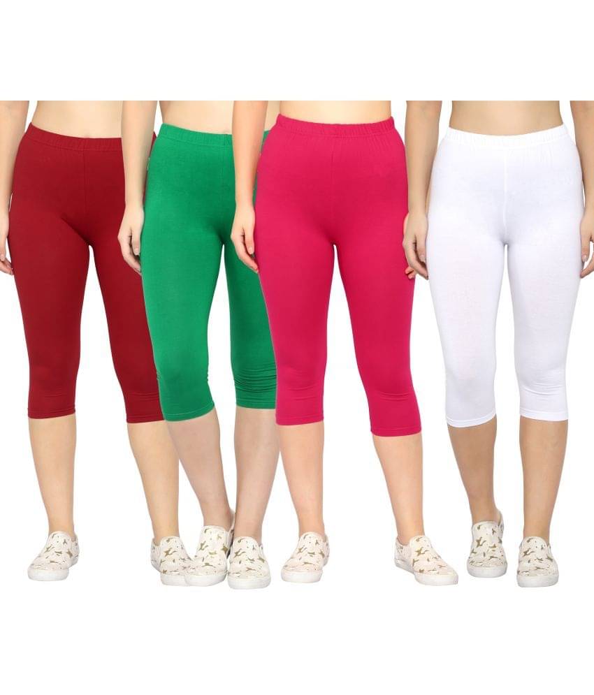     			Diaz Multi Cotton Lycra Solid Capri - Pack of 4