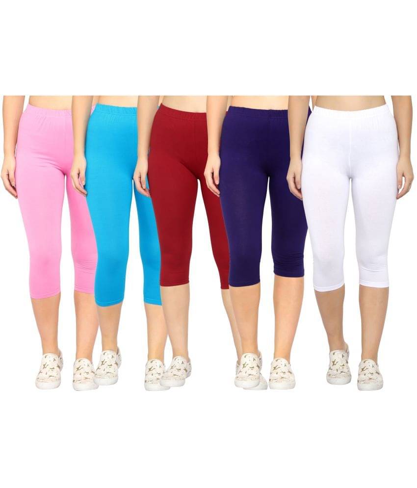     			Diaz Multi Cotton Lycra Solid Capri - Pack of 5