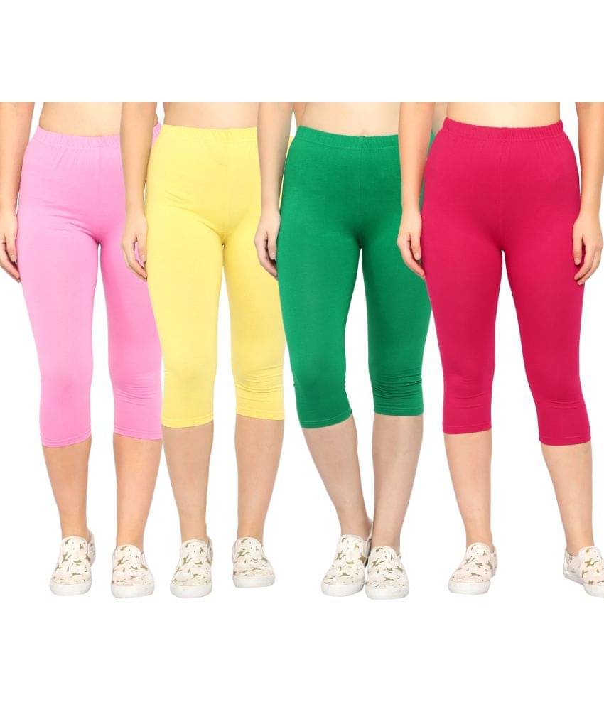     			Diaz Multi Cotton Lycra Solid Capri - Pack of 4