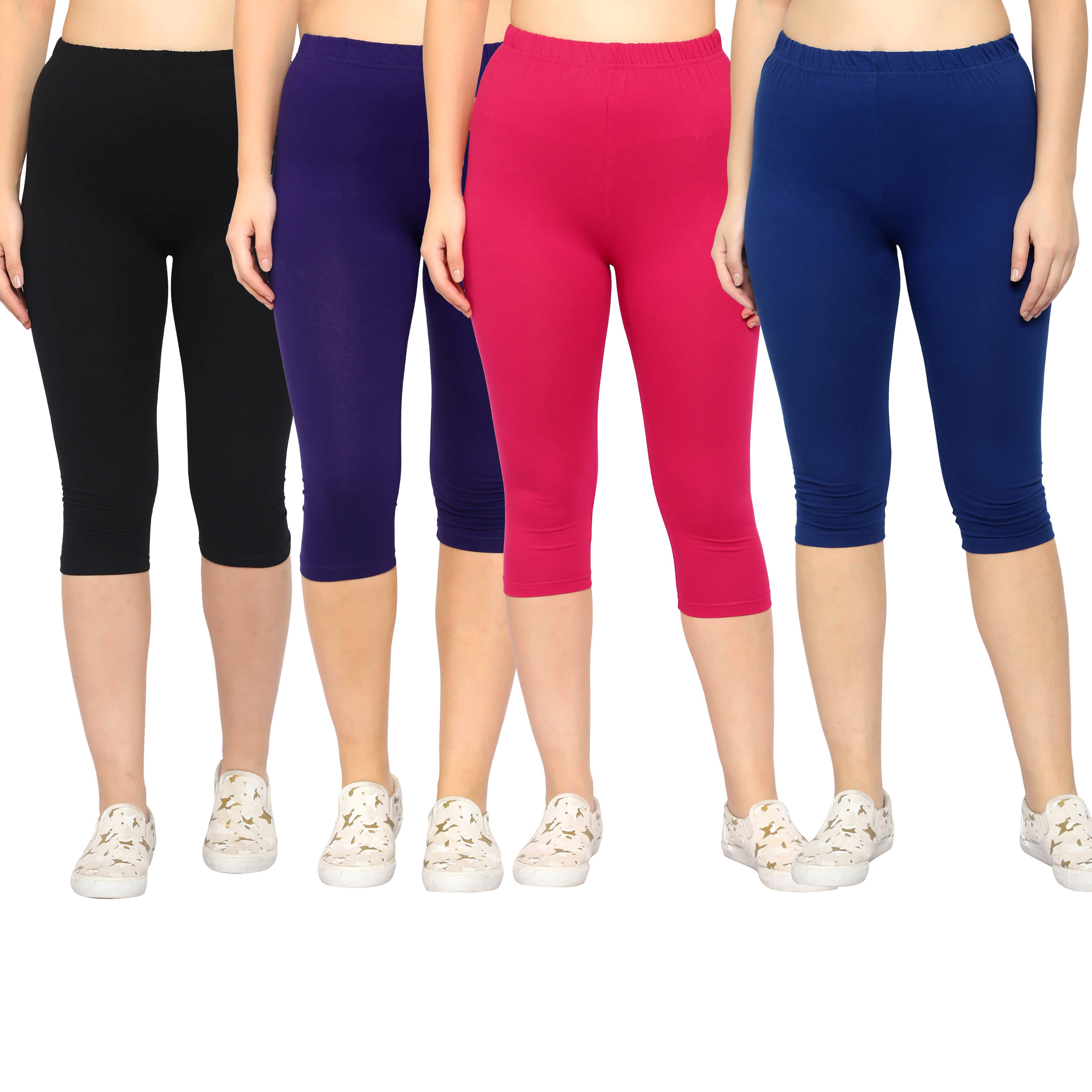     			Diaz Multi Cotton Lycra Solid Capri - Pack of 4