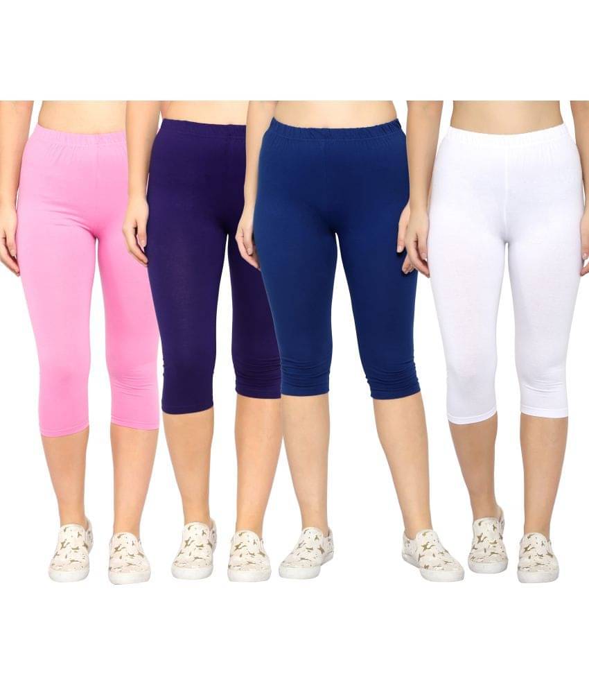     			Diaz Multi Cotton Lycra Solid Capri - Pack of 4